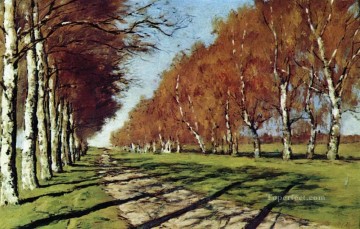  Levitan Pintura al %c3%b3leo - Gran carretera soleado día de otoño de 1897 Isaac Levitan bosques árboles paisaje